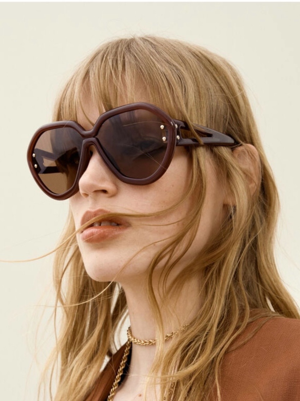 EUC HM Studio Soldout Oversized Boho Chic Burgundy Brown Angular Sunglasses